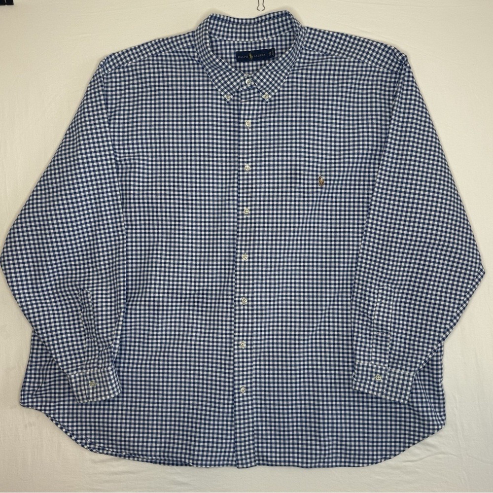 Polo Ralph Lauren Men's 4XB Blue Long Sleeve Button-Up 100% Cotton Flesh Pony